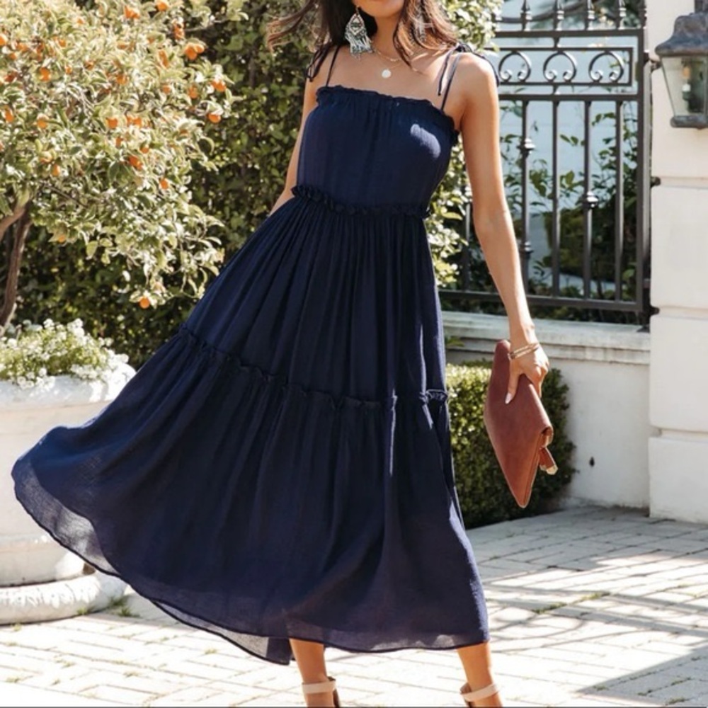 Vici Blue Pleated Midi Sundress NWHT